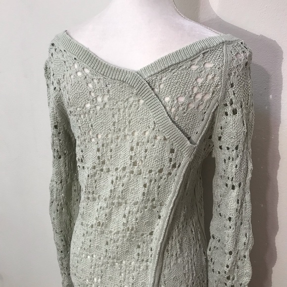 Anthropologie Knitted & Knotted Light Green Knot Crochet Sweater Small - Picture 3 of 8